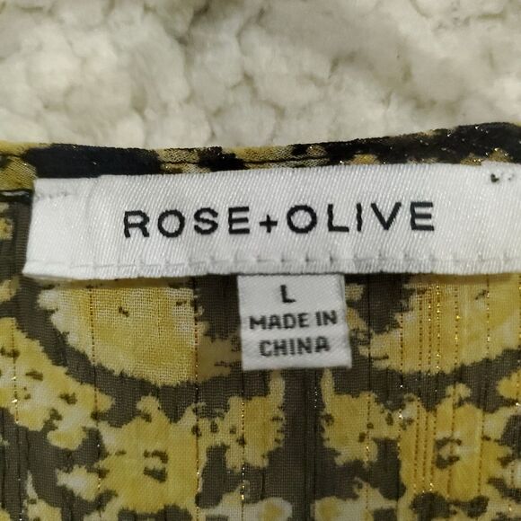 Rose + Olive Bohemian Look 3/4 Sleeves Flowy Shimmer Size L - Picture 4 of 16